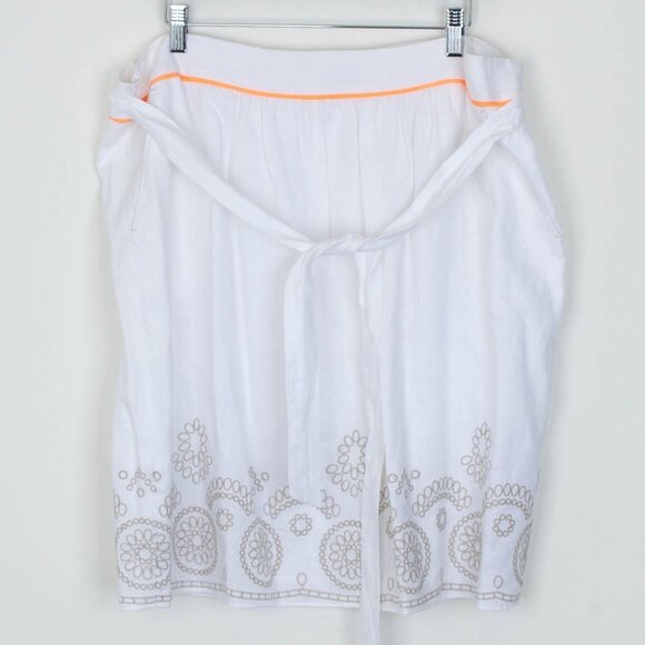 Tahari Dresses & Skirts - Tahari Womens Embroidered Linen Skirt Size 16 White Tie Belt Pockets Bohemian